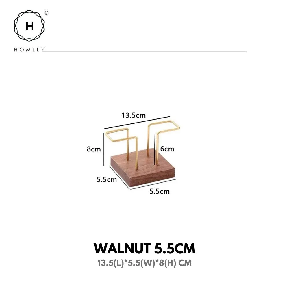 Homlly Keii Gold Brass Paper Napkin Stand Tissue Holder Organizer with Solid Wood Base