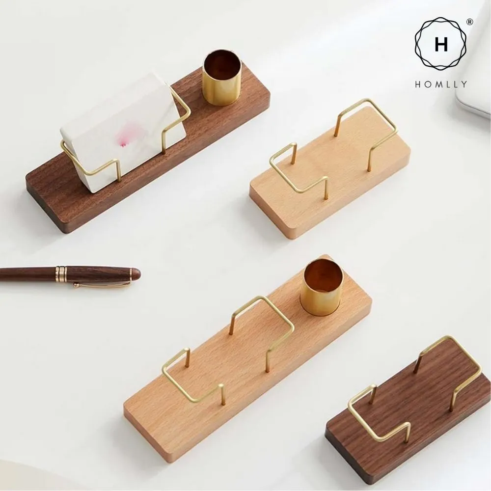 Homlly Keii Gold Brass Paper Napkin Stand Tissue Holder Organizer with Solid Wood Base