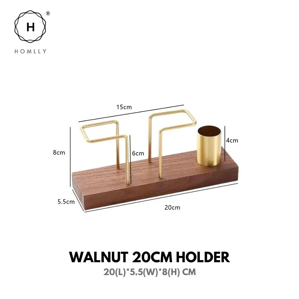 Homlly Keii Gold Brass Paper Napkin Stand Tissue Holder Organizer with Solid Wood Base