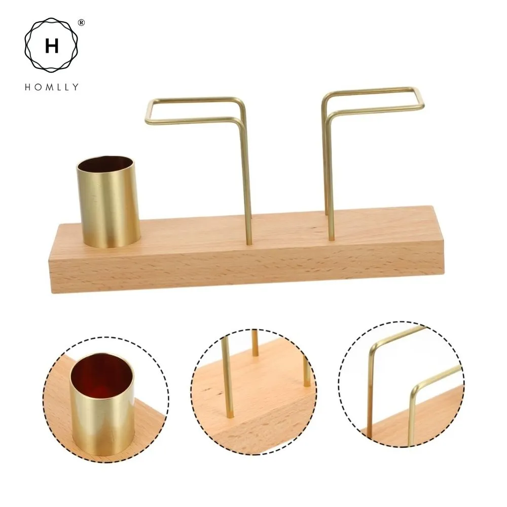 Homlly Keii Gold Brass Paper Napkin Stand Tissue Holder Organizer with Solid Wood Base