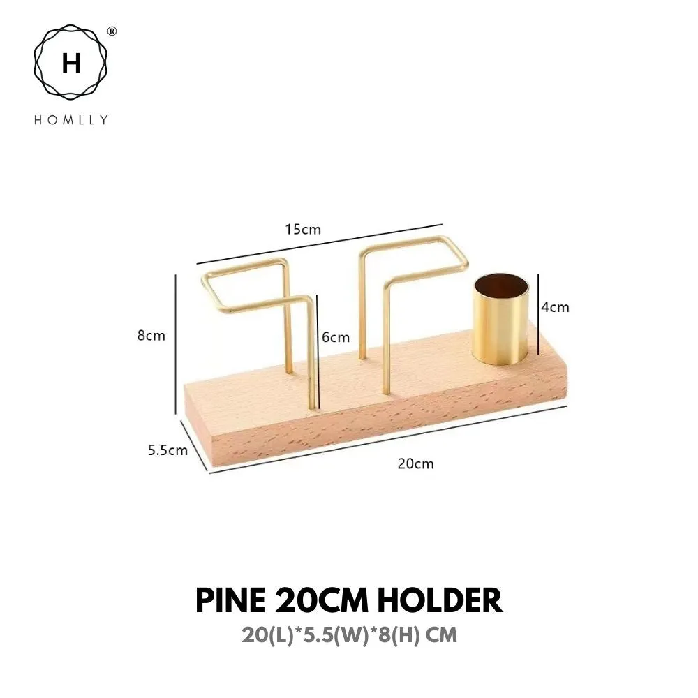 Homlly Keii Gold Brass Paper Napkin Stand Tissue Holder Organizer with Solid Wood Base