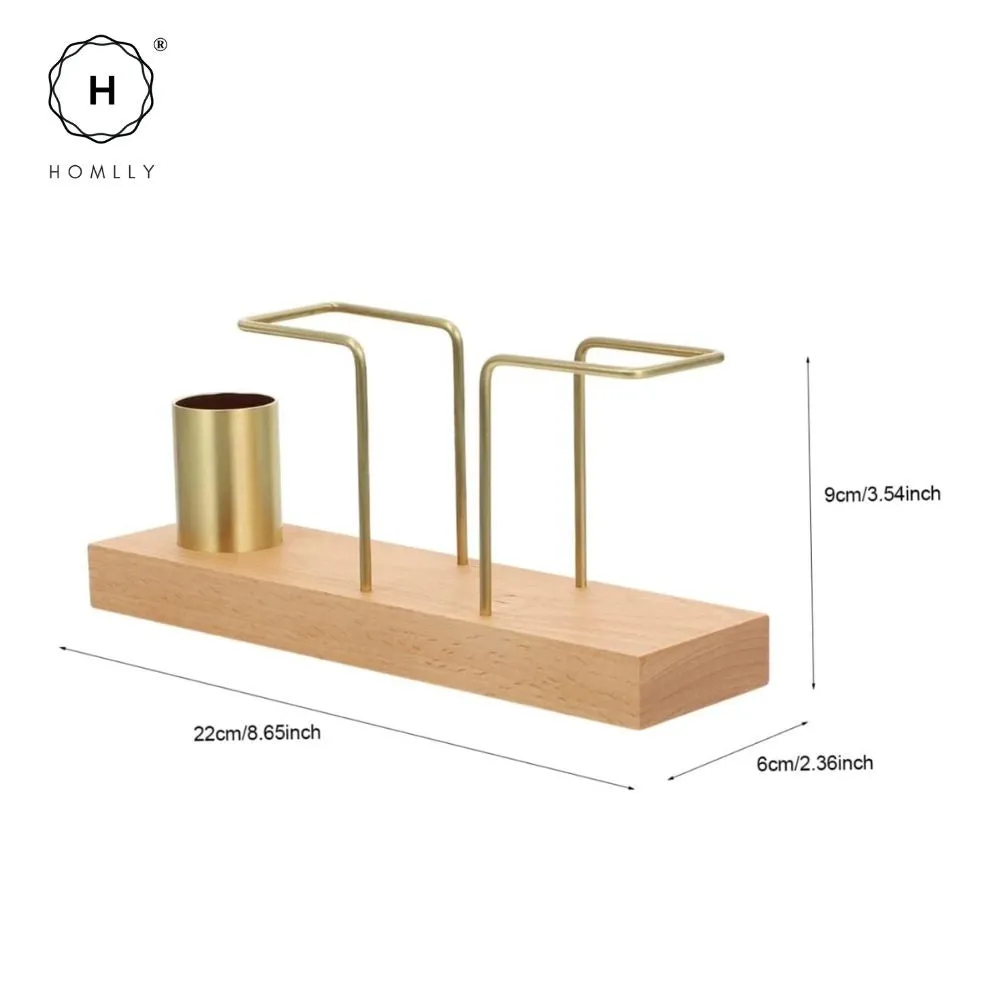 Homlly Keii Gold Brass Paper Napkin Stand Tissue Holder Organizer with Solid Wood Base