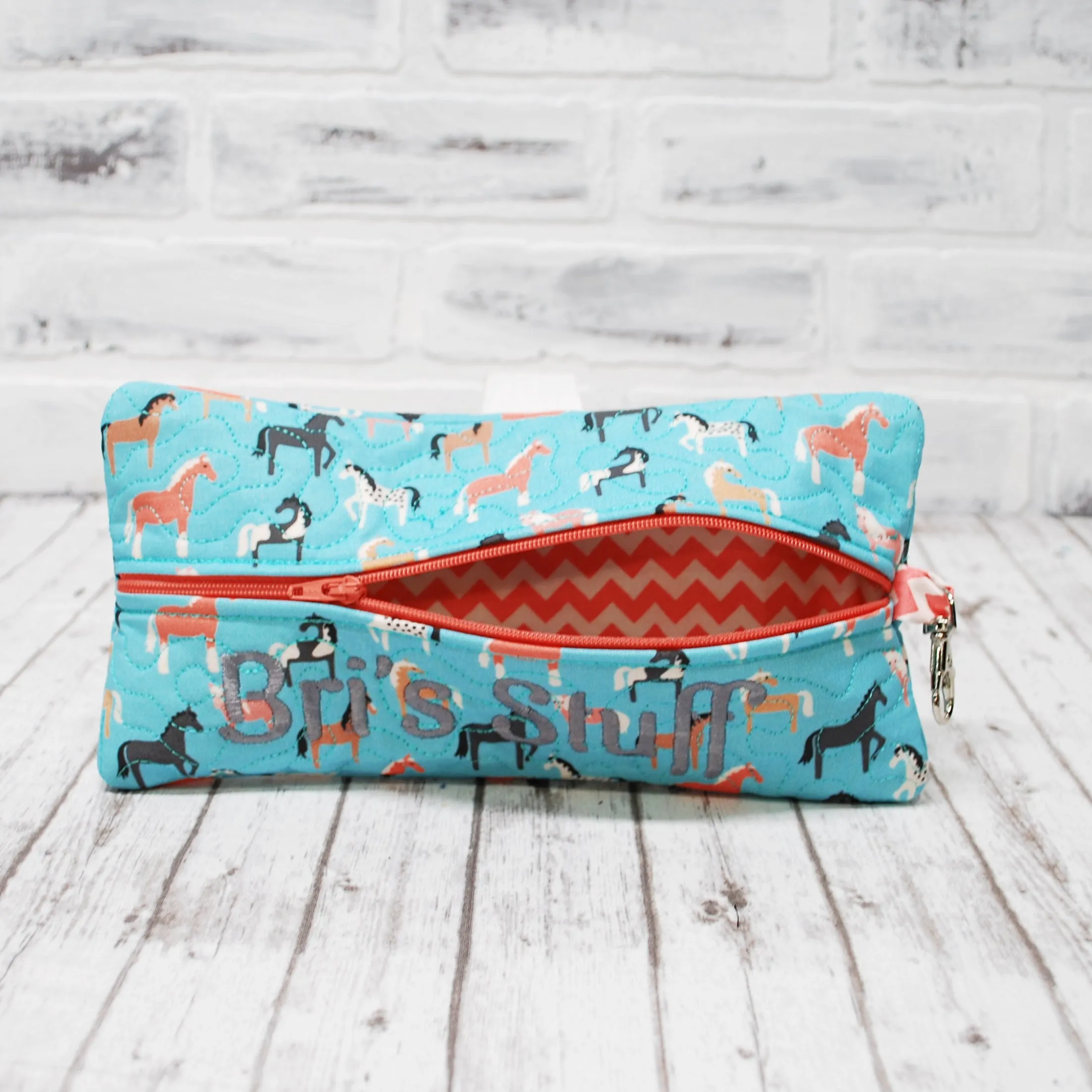 Horses on Teal Personalized Quilted Pouch