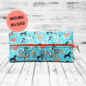 Horses on Teal Personalized Quilted Pouch