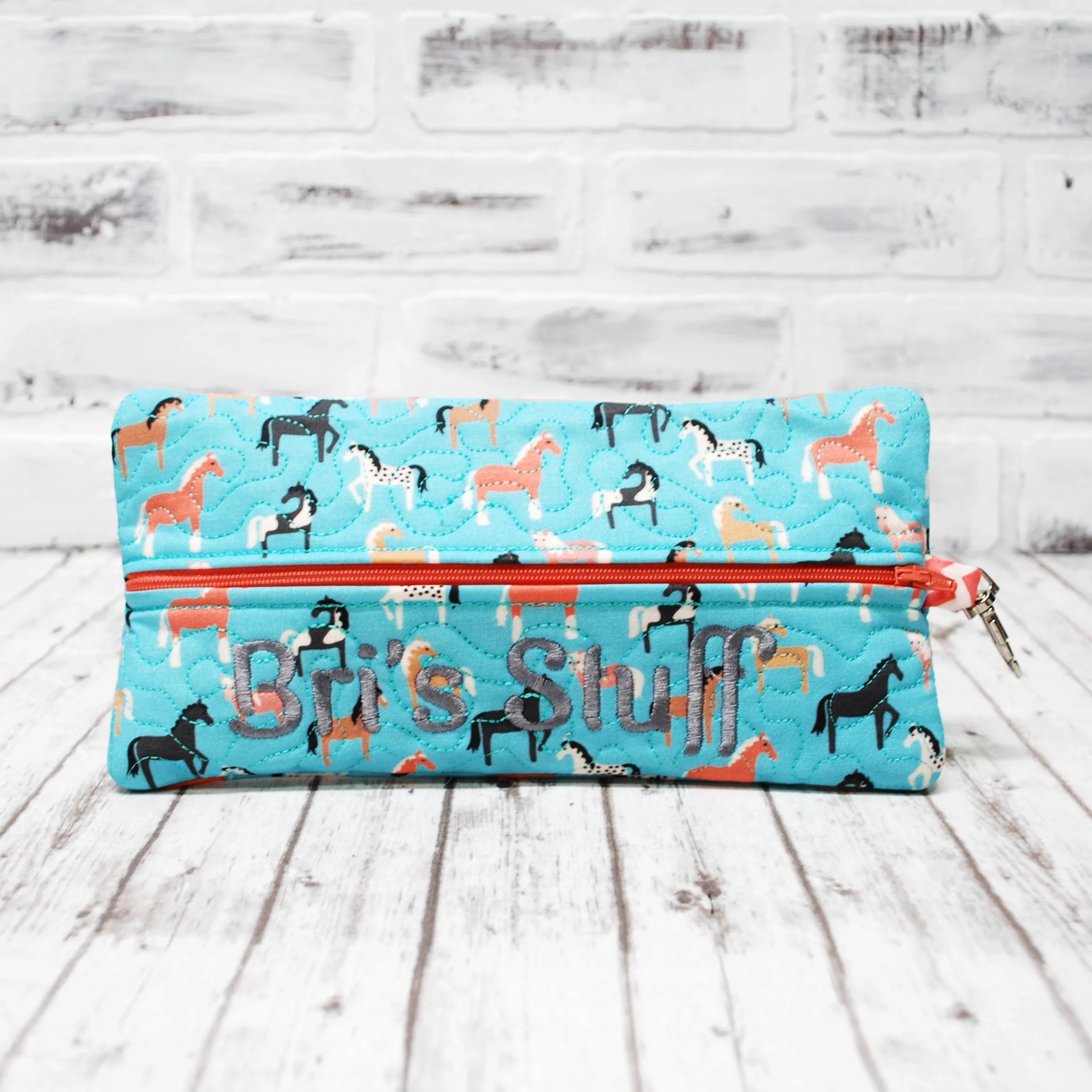 Horses on Teal Personalized Quilted Pouch