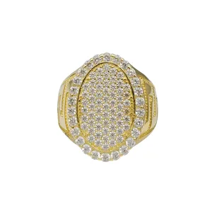 Iced-Out Oval Greek Key Textured Men's Ring (14K)