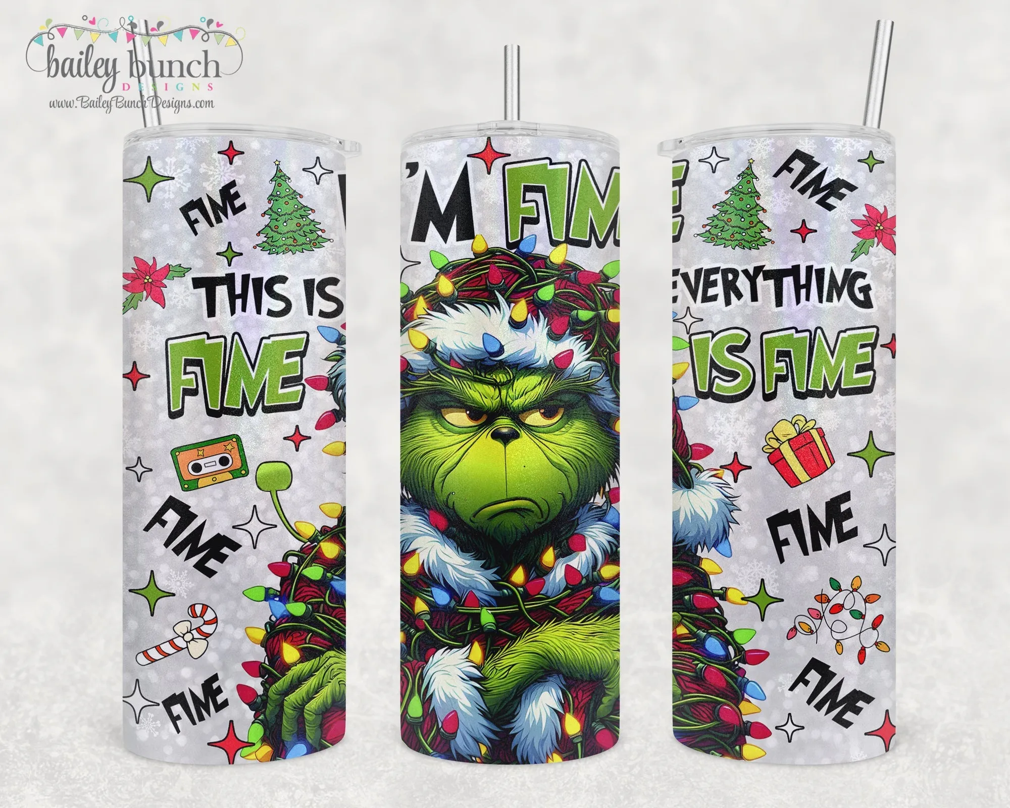 I'm Fine Everythings Fine Grinch Shimmer Glitter Tumbler TUMBFINEGRINCH0520