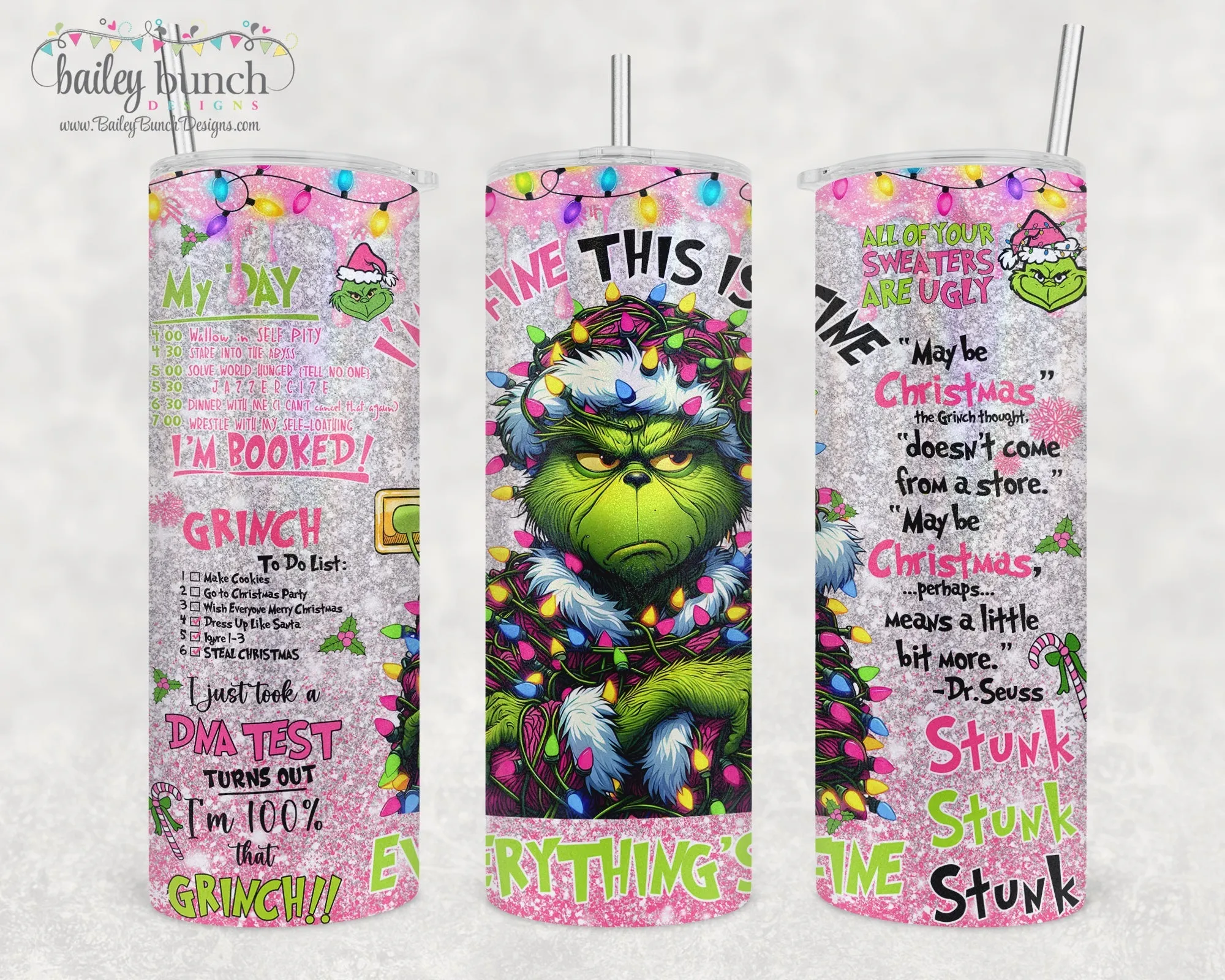 I'm Fine Everythings Fine Grinch Shimmer Glitter Tumbler TUMBFINEGRINCH0520