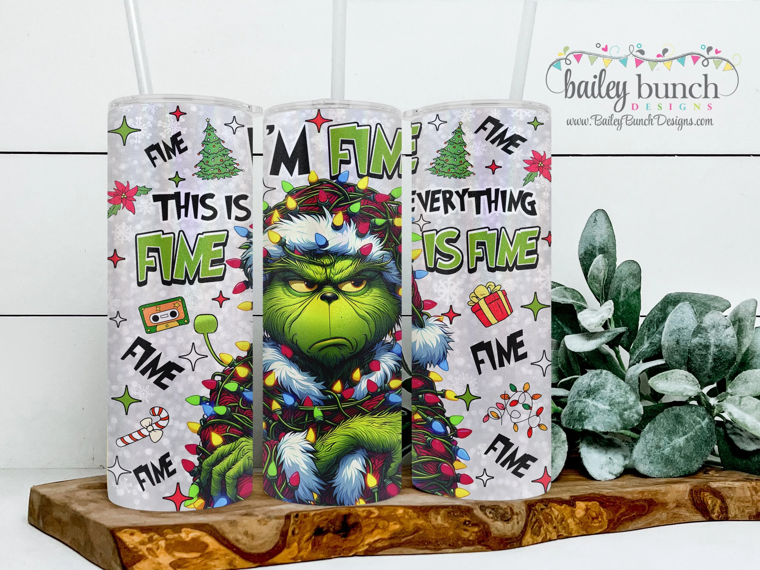 I'm Fine Everythings Fine Grinch Shimmer Glitter Tumbler TUMBFINEGRINCH0520