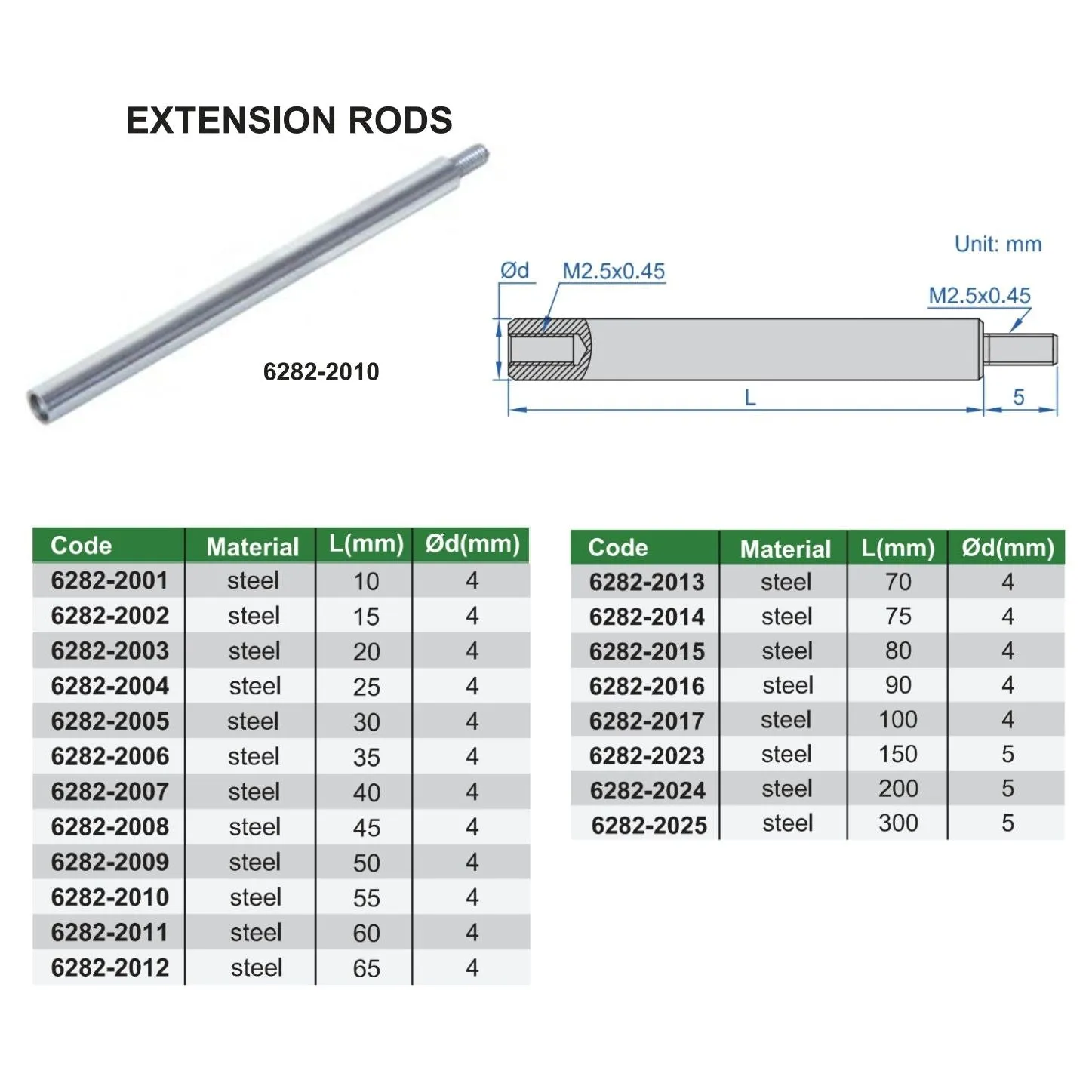 Insize Extension Rod 30mm Range Series 6282-2005