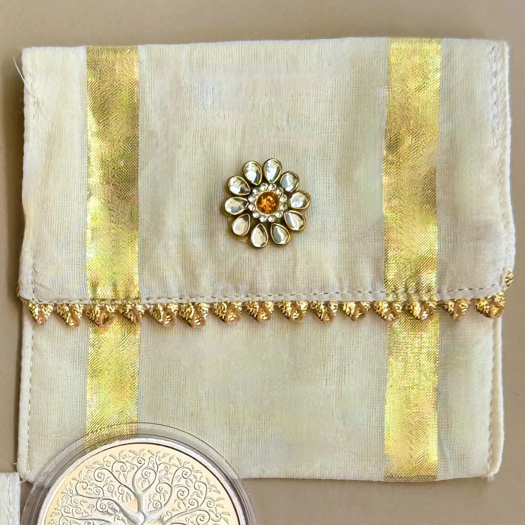 Ivory Gold-Striped Coin Pouches (Set of 2)