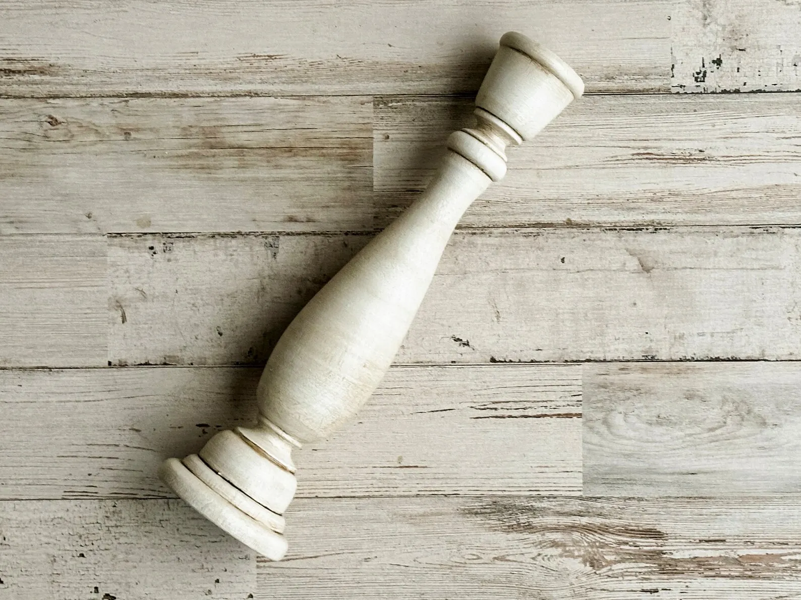 Ivory hand-painted neutral wooden candlestick