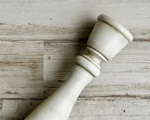 Ivory hand-painted neutral wooden candlestick