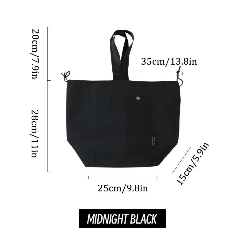 Japanese Korean Cotton Canvas Lunch Bag – Large Solid Color Drawstring Thermal Insulated Bento Box Storage for Picnic & Travel