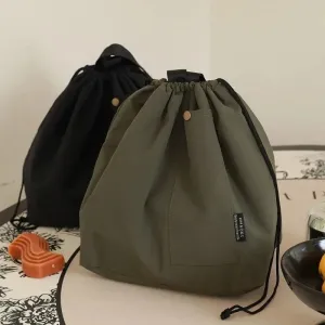 Japanese Korean Cotton Canvas Lunch Bag – Large Solid Color Drawstring Thermal Insulated Bento Box Storage for Picnic & Travel