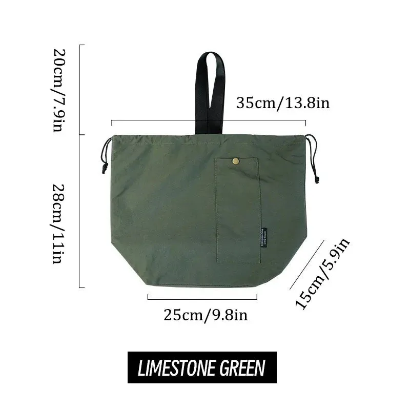 Japanese Korean Cotton Canvas Lunch Bag – Large Solid Color Drawstring Thermal Insulated Bento Box Storage for Picnic & Travel