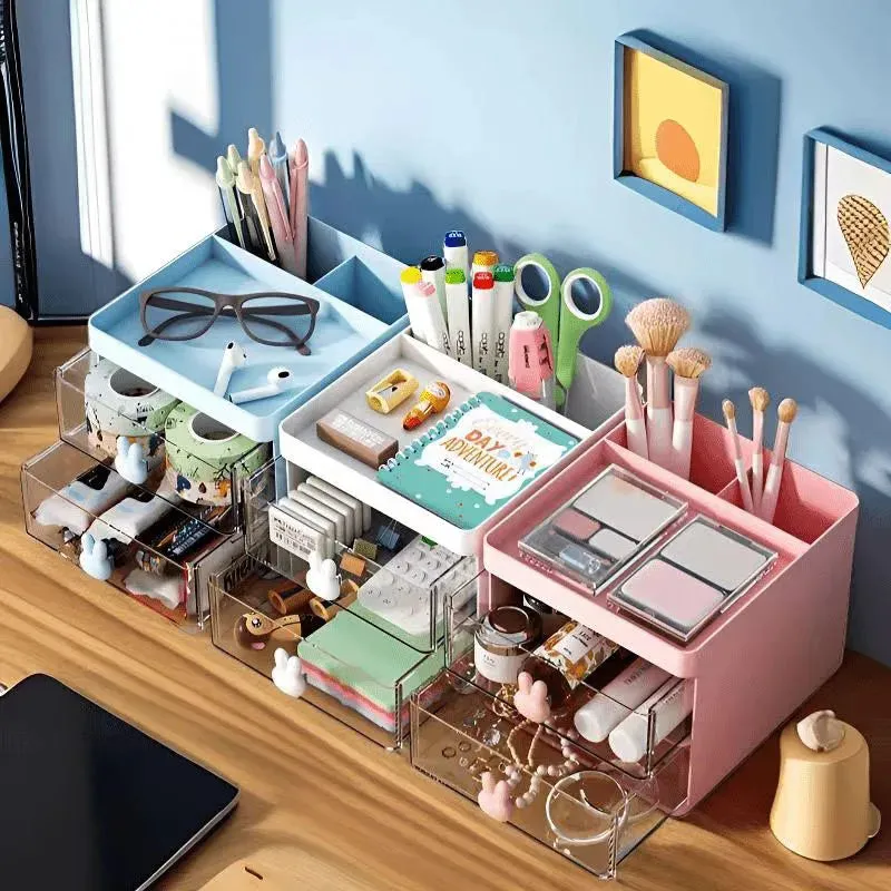 Kawaii Cute Desk Organizer 🧸✨ | Adorable Storage Box with Drawers for Pens, Makeup & More! 🌈📚