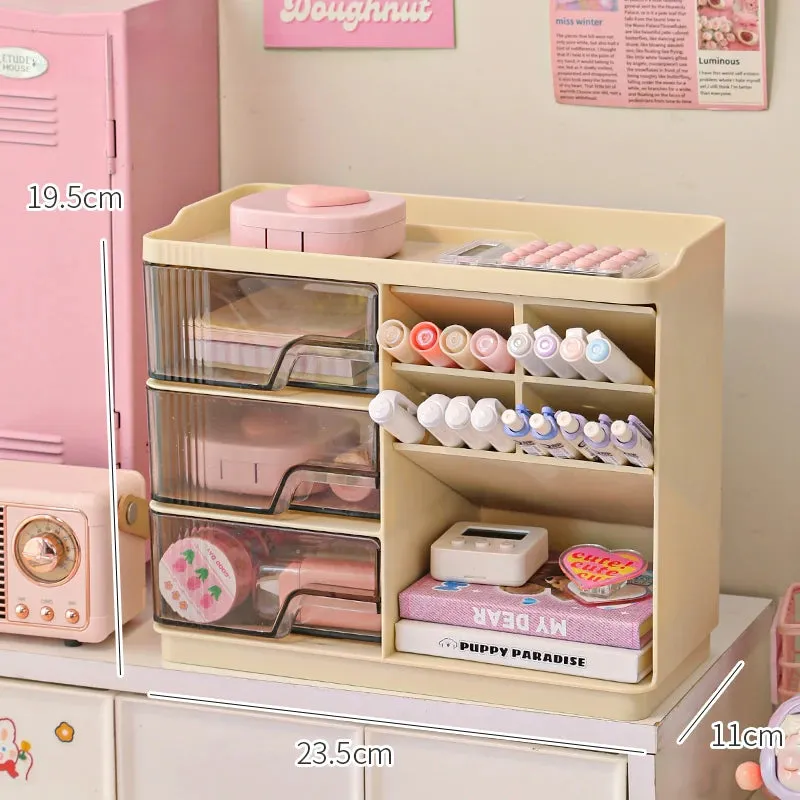Kawaii Cute Desk Organizer 🌸✨ Multi-Functional Pen Holder & Storage Box 🌈 Dust-Proof Design for Office Charm! 🖊️💕