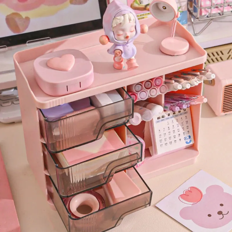 Kawaii Cute Desk Organizer 🌸✨ Multi-Functional Pen Holder & Storage Box 🌈 Dust-Proof Design for Office Charm! 🖊️💕