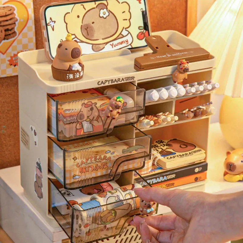 Kawaii Cute Desk Organizer 🌸✨ Multi-Functional Pen Holder & Storage Box 🌈 Dust-Proof Design for Office Charm! 🖊️💕