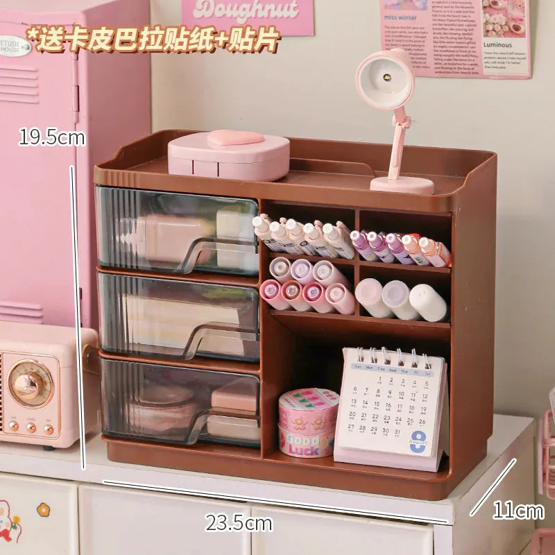 Kawaii Cute Desk Organizer 🌸✨ Multi-Functional Pen Holder & Storage Box 🌈 Dust-Proof Design for Office Charm! 🖊️💕