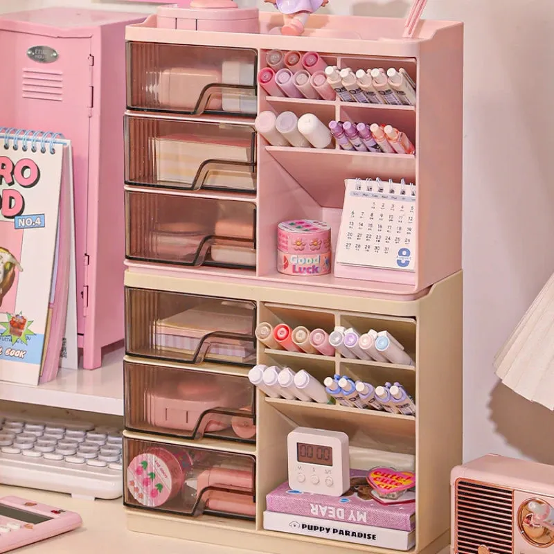 Kawaii Cute Desk Organizer 🌸✨ Multi-Functional Pen Holder & Storage Box 🌈 Dust-Proof Design for Office Charm! 🖊️💕