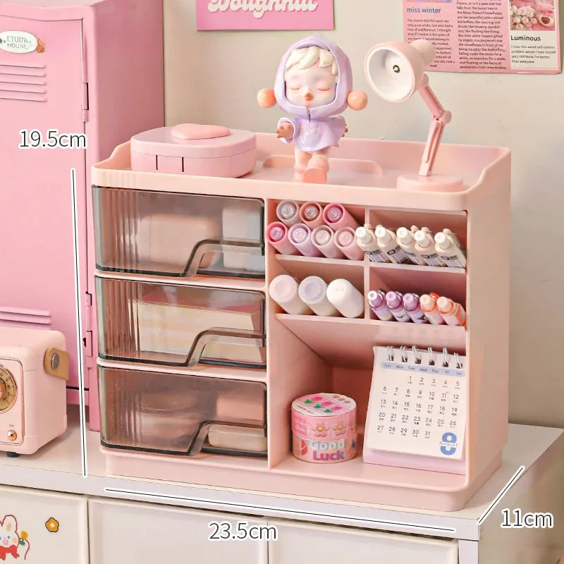 Kawaii Cute Desk Organizer 🌸✨ Multi-Functional Pen Holder & Storage Box 🌈 Dust-Proof Design for Office Charm! 🖊️💕