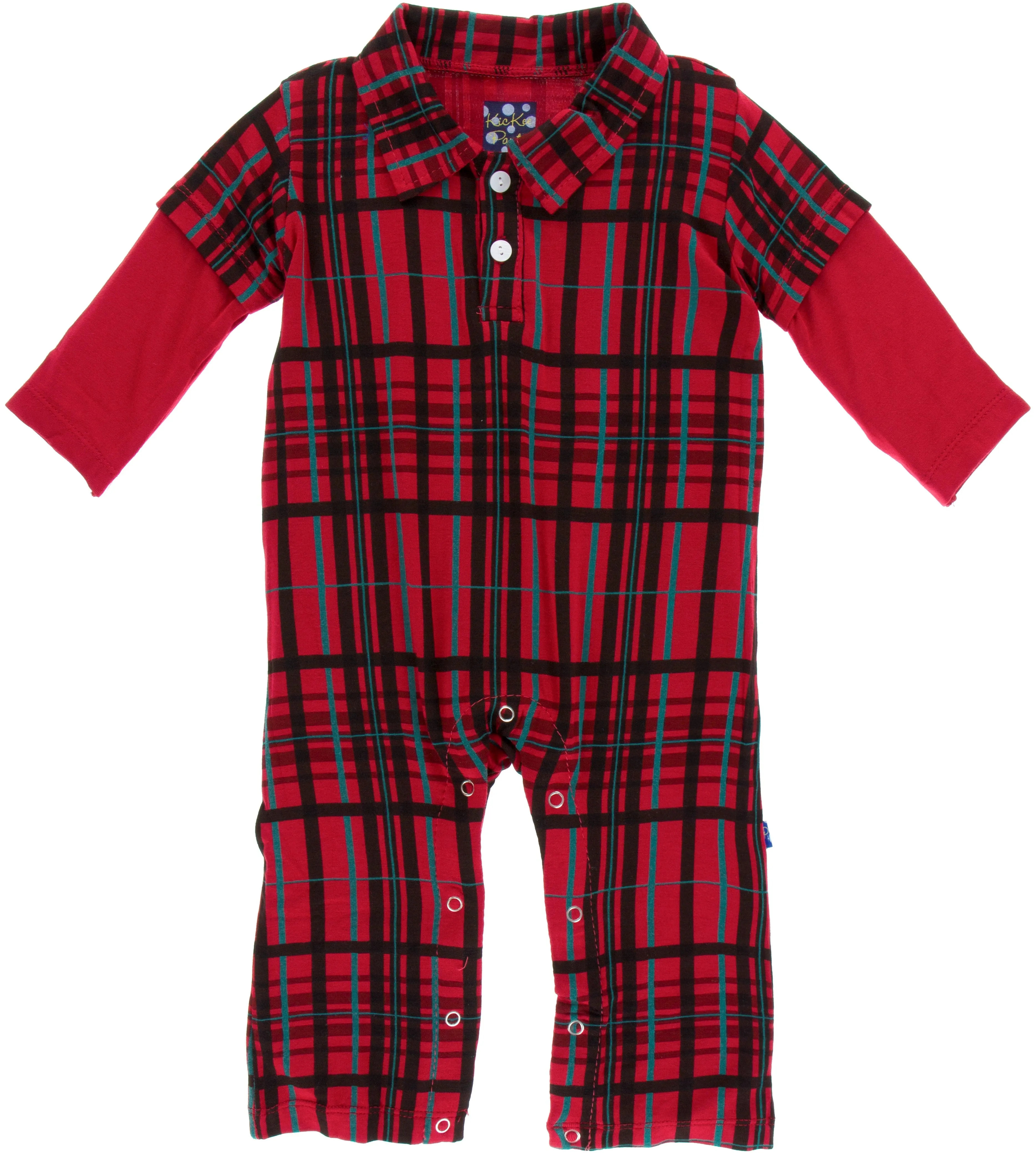 KicKee Pants Christmas Plaid L/S Double Layer Polo Romper