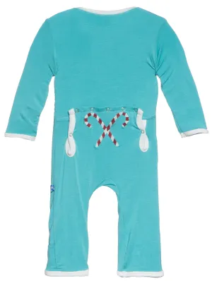 KicKee Pants Glacier Candy Cane Applique Layette Coverall