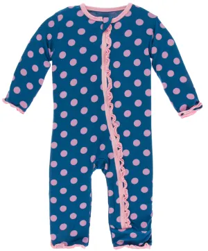KicKee Pants Twilight Dot Muffin Ruffle Coverall with Zipper