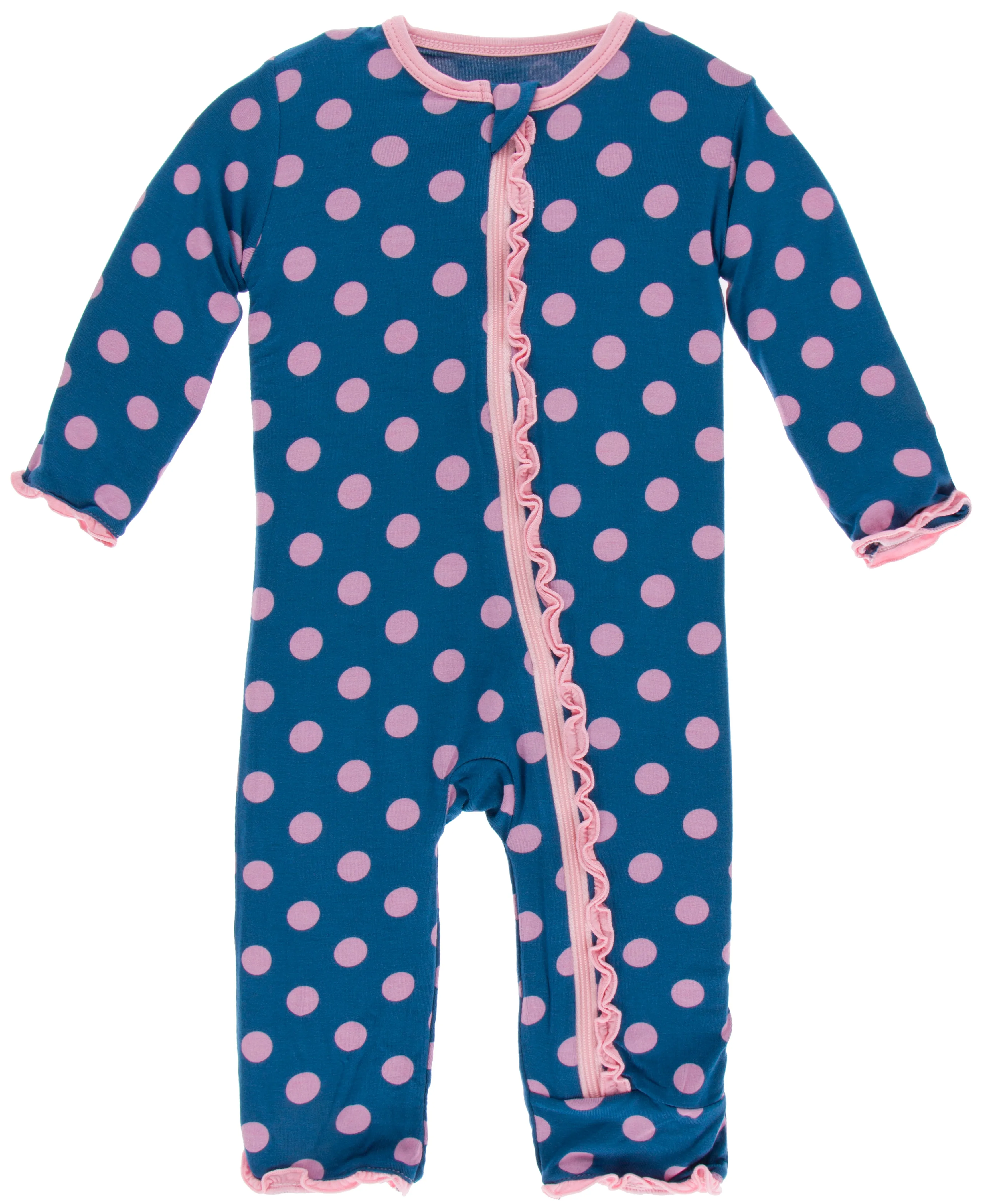 KicKee Pants Twilight Dot Muffin Ruffle Coverall with Zipper