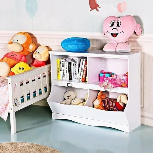 Kids Storage Unit Baby Toy Organizer Children Bookshelf Bookcase-White - Color: