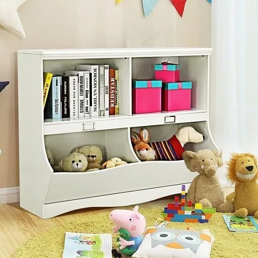 Kids Storage Unit Baby Toy Organizer Children Bookshelf Bookcase-White - Color: