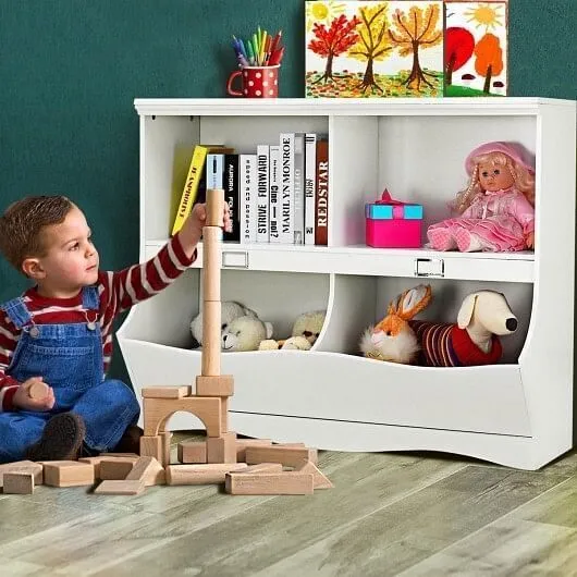 Kids Storage Unit Baby Toy Organizer Children Bookshelf Bookcase-White - Color:
