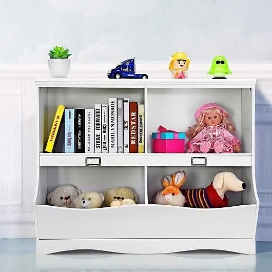 Kids Storage Unit Baby Toy Organizer Children Bookshelf Bookcase-White - Color: