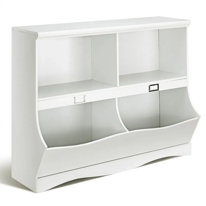 Kids Storage Unit Baby Toy Organizer Children Bookshelf Bookcase-White - Color: