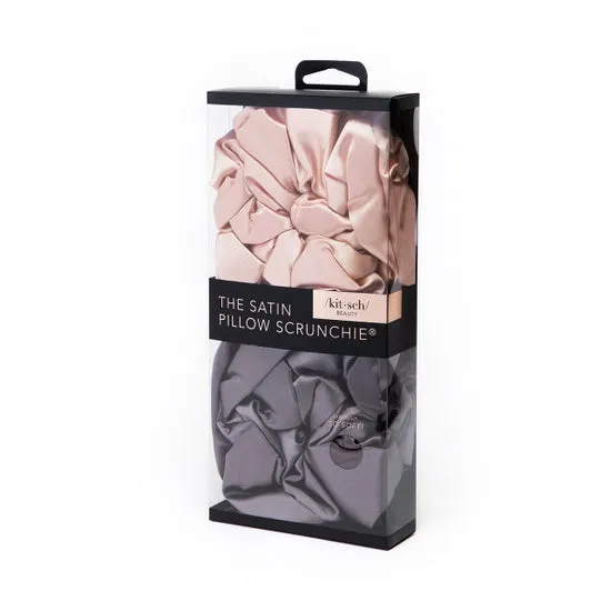 Kitsch Satin Pillow Scrunchies - Blush & Charcoal