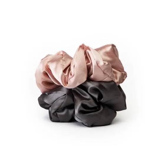 Kitsch Satin Pillow Scrunchies - Blush & Charcoal