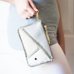 Kutanda : Ladies Leather Clutch Purse in Ghost, Cream and White Cayak