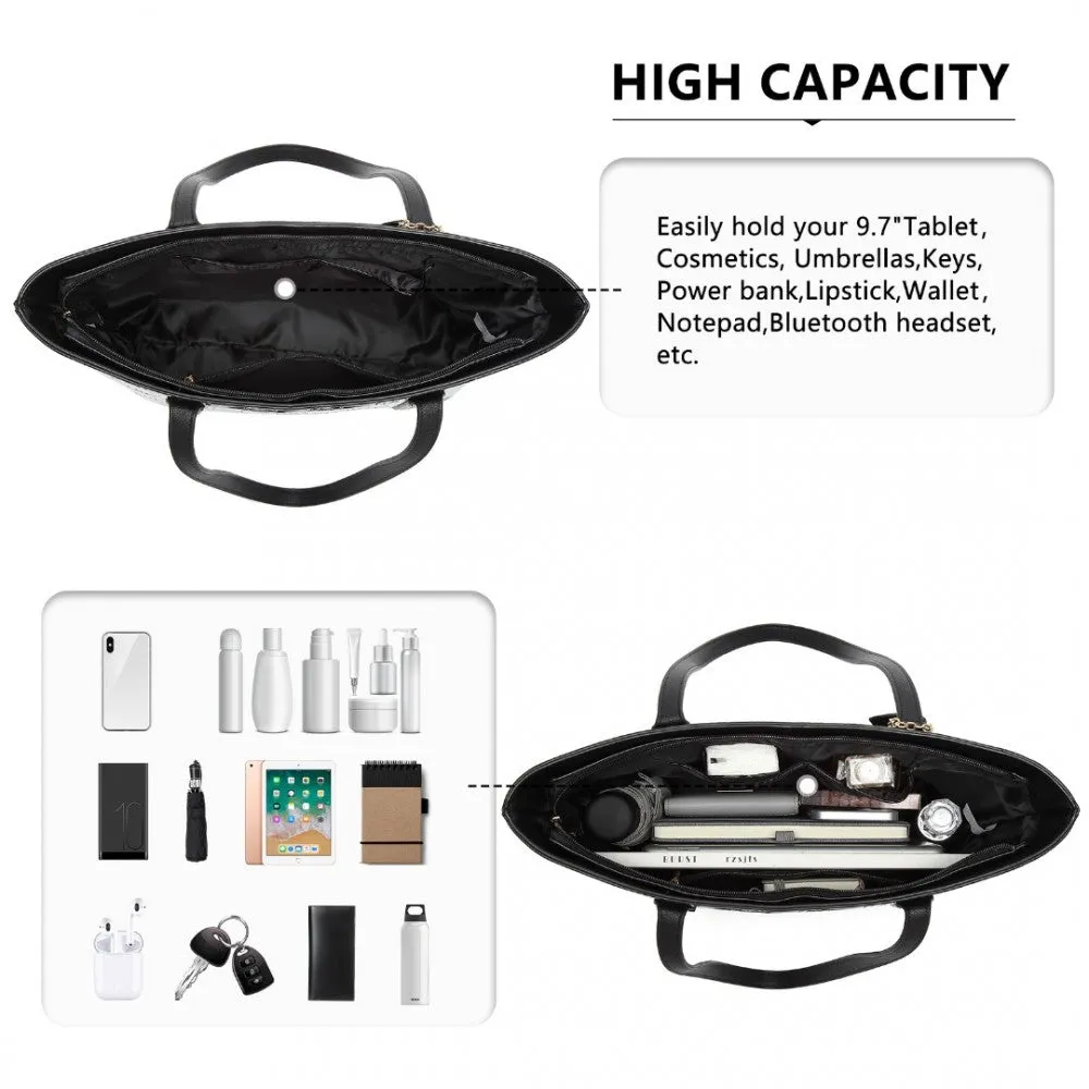 Ld2217 - Miss Lulu 4 Pieces Glossy Leather Tote Bag Set - Black