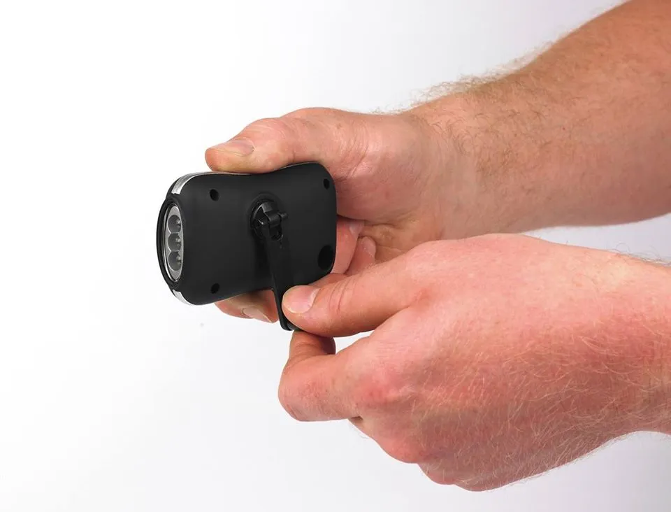 LED Wind-up Torch Light! Highly efficient wind-up torch generates power by turning the handle to charge the internal rechargeable battery. Torch can be powered for up to 8-10 minutes with just 1 minute of winding.