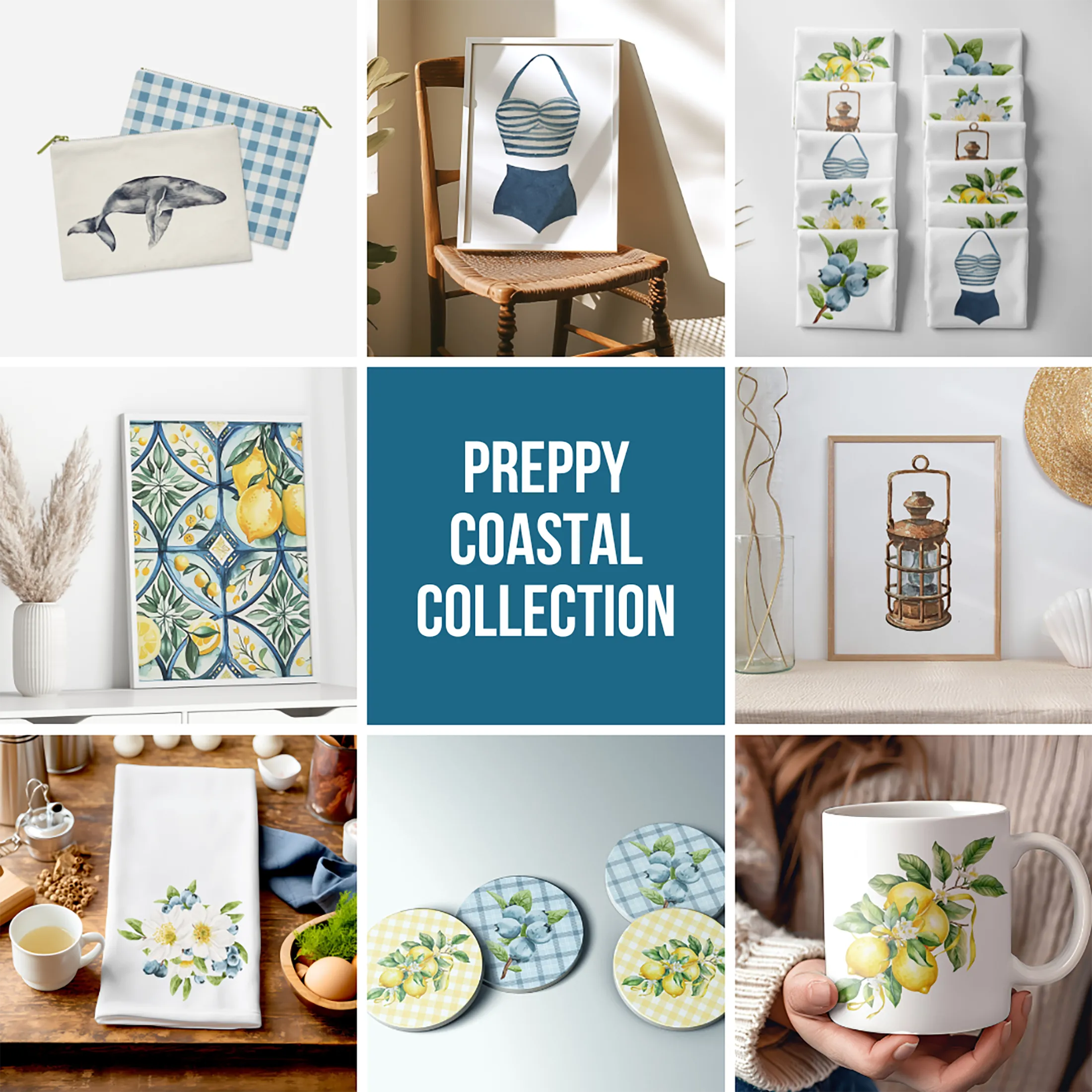 Lemon Greeting Card, Charming Watercolor Design with Yellow Plaid Back, Ideal for Sending Cheerful Notes, Seasonal Gift | Preppy Coastal Collection