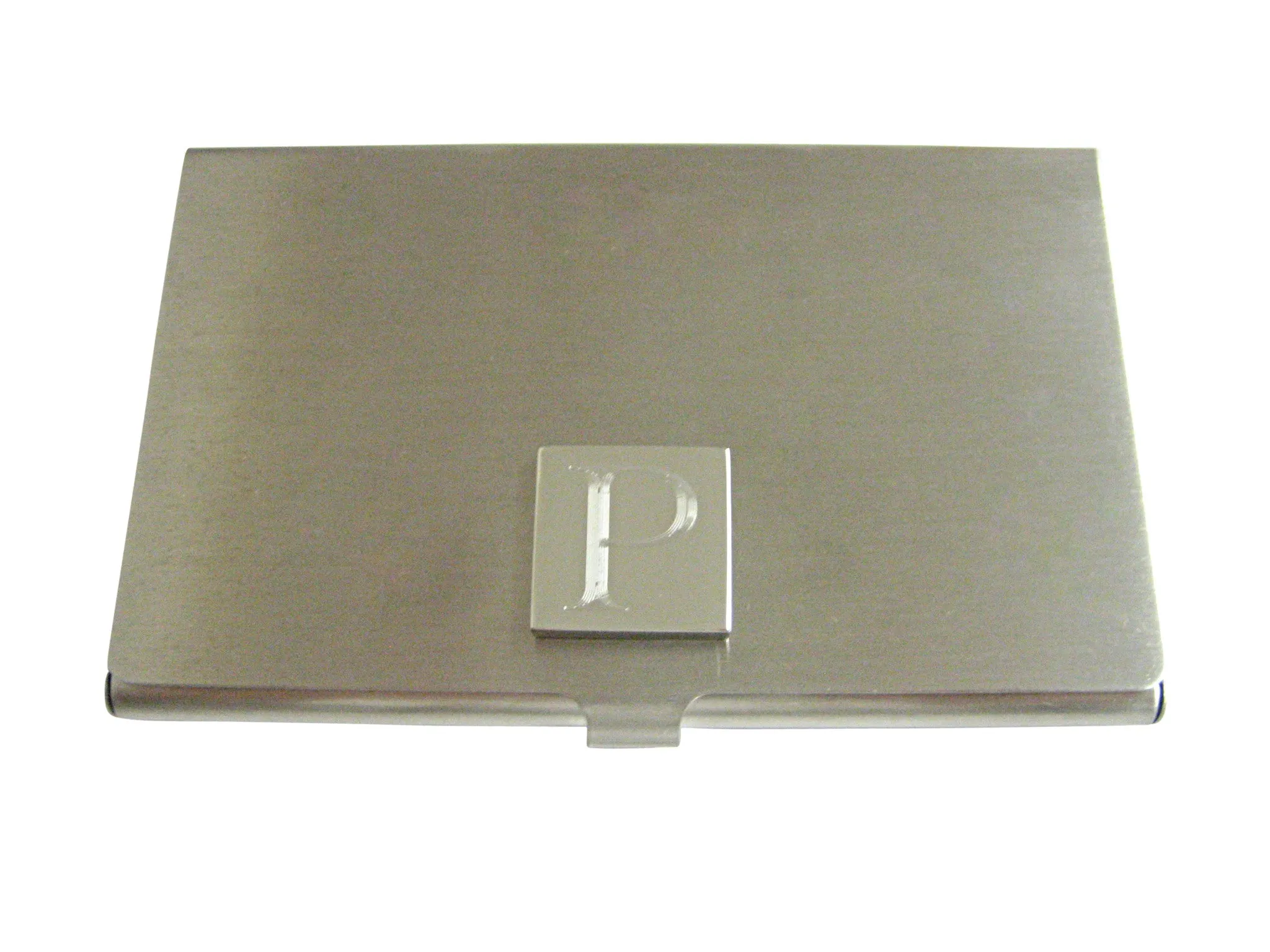 Letter P Etched Monogram Business Card Holder