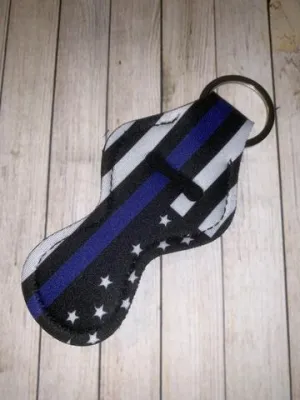 Lip Balm Holder Key Chain - Blue Line