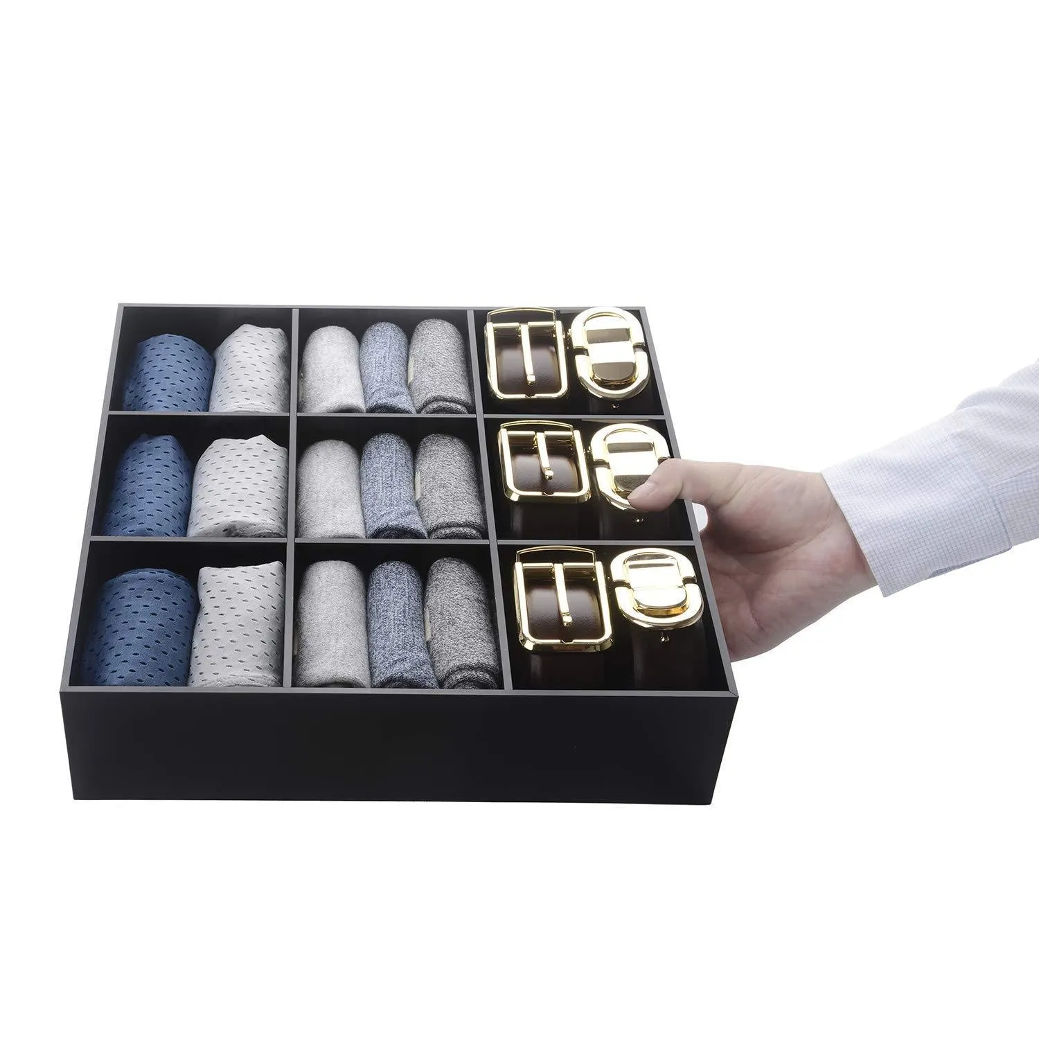Luxury and Stylish Acrylic Organizer - Fine and Elegant Gift- Keep Belts, Socks, Ties, Underwear, Panties, Briefs, Boxers, Scarves Organized - Drawer Divider, Closet and Storage Box