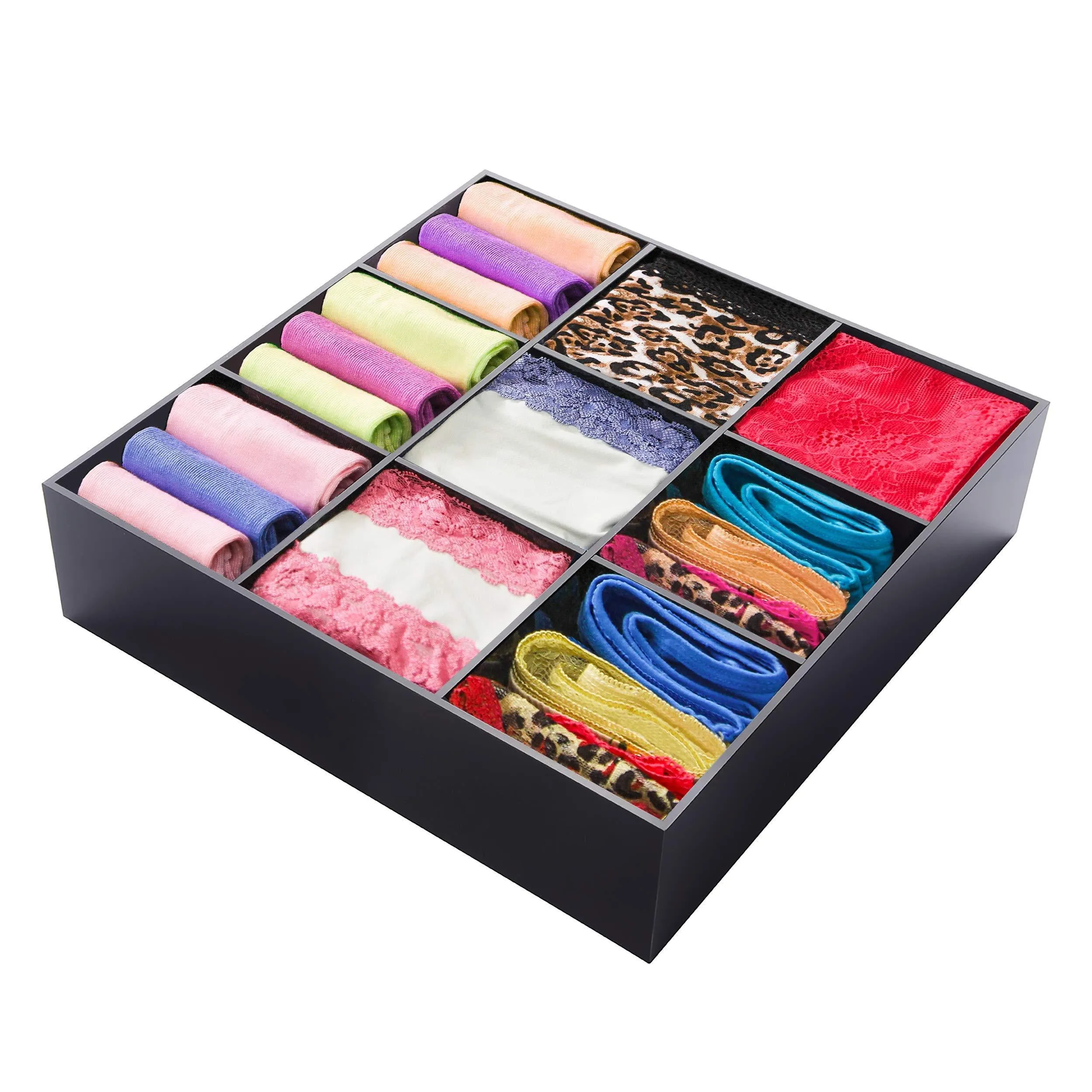 Luxury and Stylish Acrylic Organizer - Fine and Elegant Gift- Keep Belts, Socks, Ties, Underwear, Panties, Briefs, Boxers, Scarves Organized - Drawer Divider, Closet and Storage Box