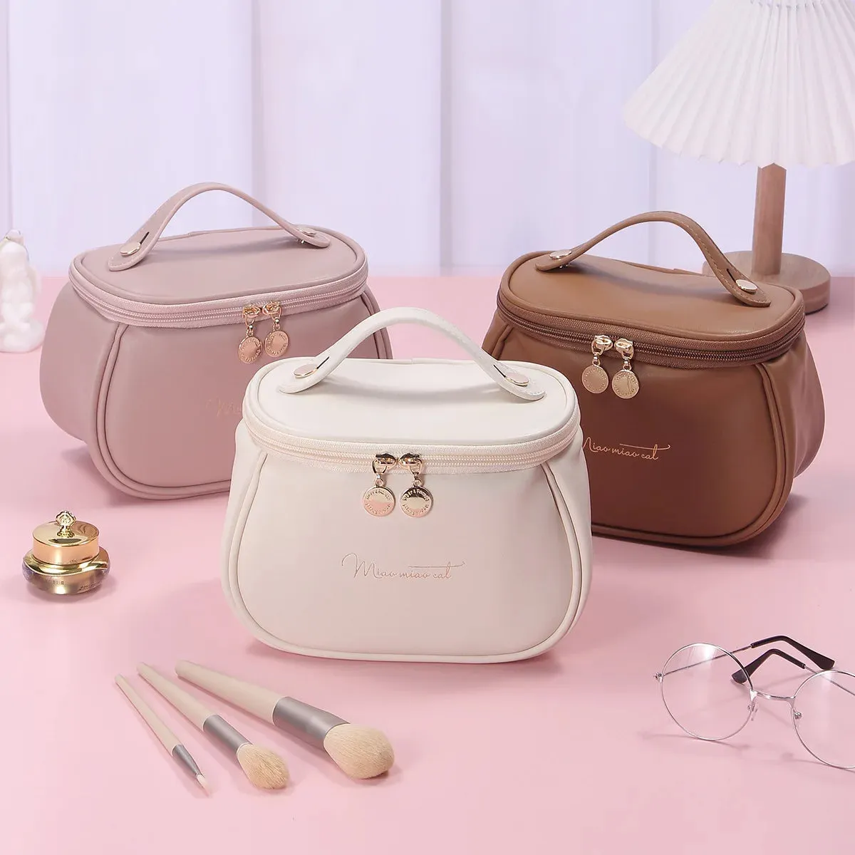 Luxury Waterproof Makeup Organizer - Large Capacity Travel Cosmetic Case with Handle