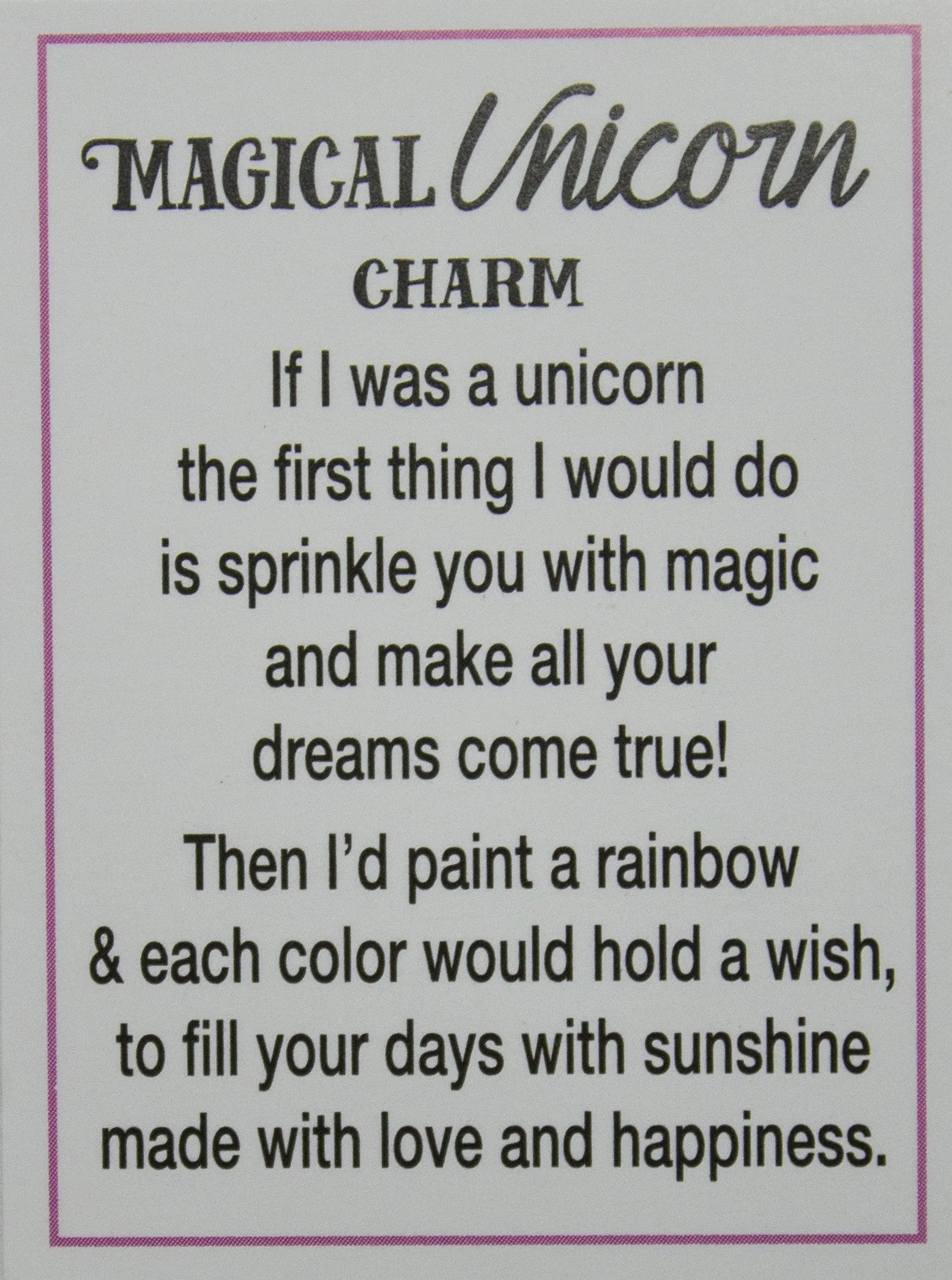Magical Unicorn Inspirational Zinc Pocket Charm With Story Card