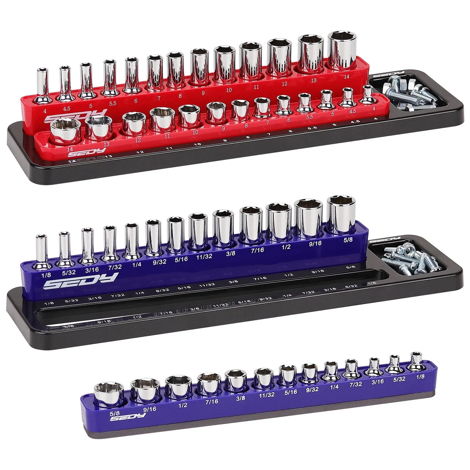 Magnetic Socket Holder Set - Detachable 1/4" Drive Metric & SAE Organizer