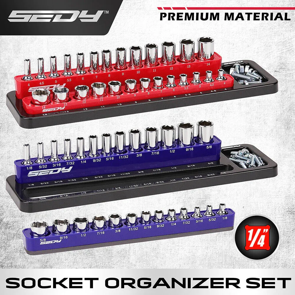 Magnetic Socket Holder Set - Detachable 1/4" Drive Metric & SAE Organizer